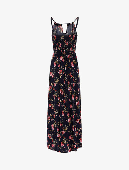 Robe longue à imprimé pivoines - marine - 2