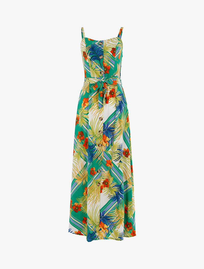 Robe à imprimé feuillages et fleurs - vert - 3