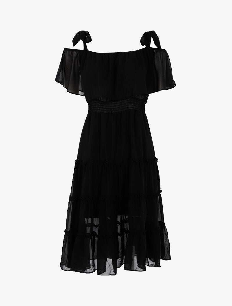 Robe col bardot volantée - noir - 1