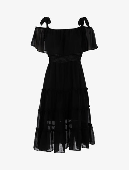 Robe col bardot volantée - noir - 1
