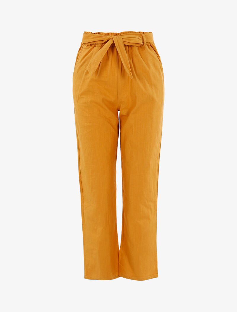 Pantalon ample effet toile - jaune - 1