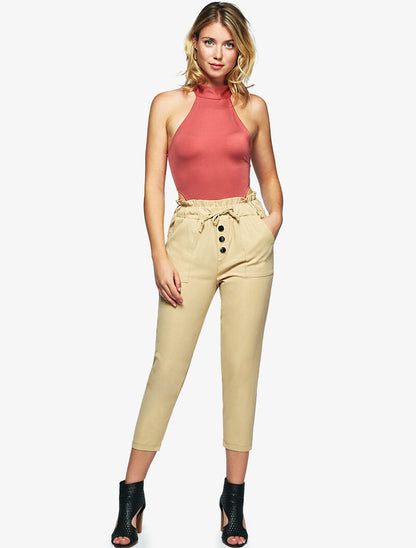Pantacourt à taille empire - beige - 3