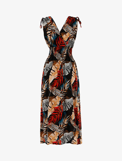 Robe à buste cache-coeur et imprimé tropical - noir - 2