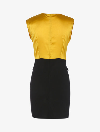 Robe bi matière à boutons décoratifs - noir/jaune - 3