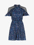 Robe fleurie à épaules ajourées - marine - 1