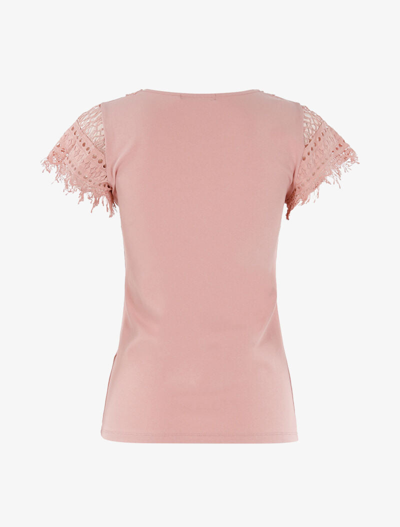 T-shirt à empiècement crochet - rose - 2