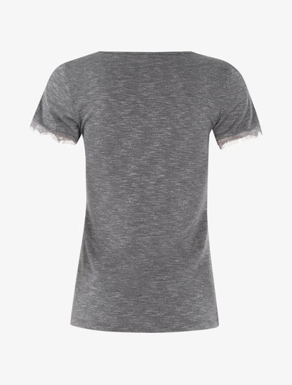 T-shirt chiné à bord dentelle - gris foncé - 2