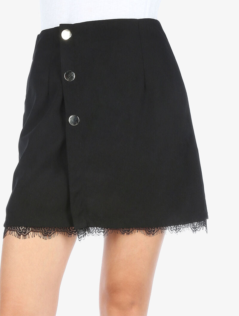 Mini jupe trapèze à boutons pression - noir - 3