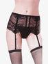 Porte-jarretelles en dentelle fleurie et noeuds - noir - 1