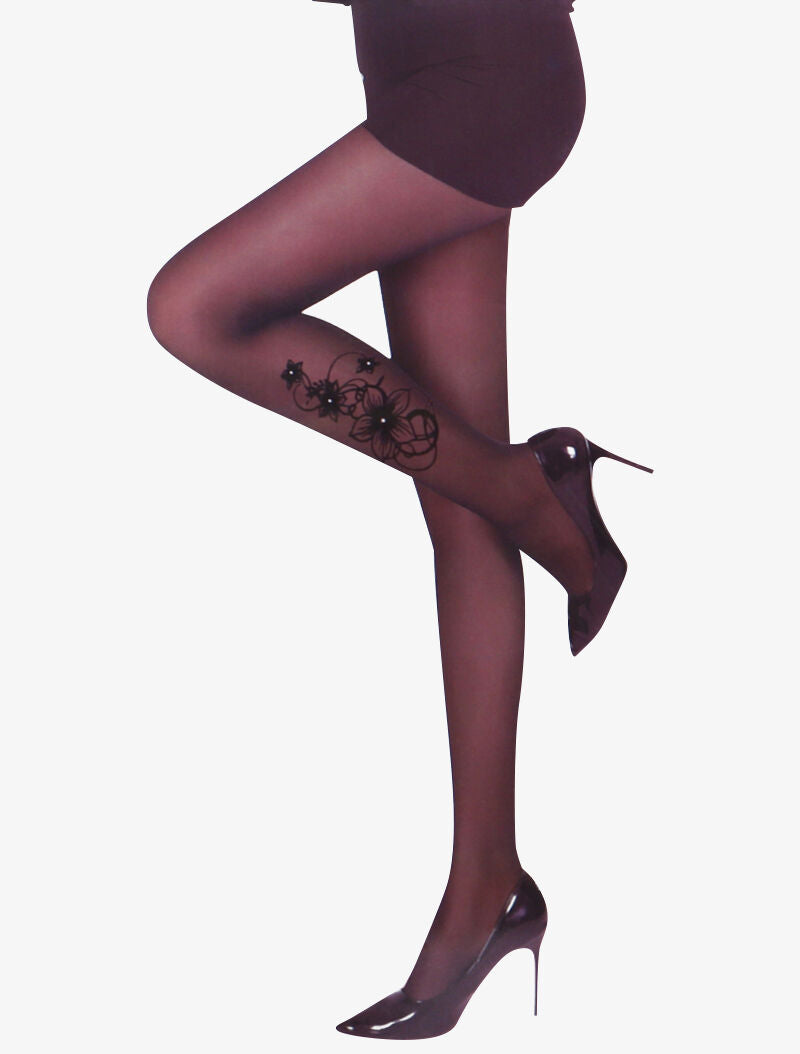 Collants à imprimé fleurs et strass - noir - 2