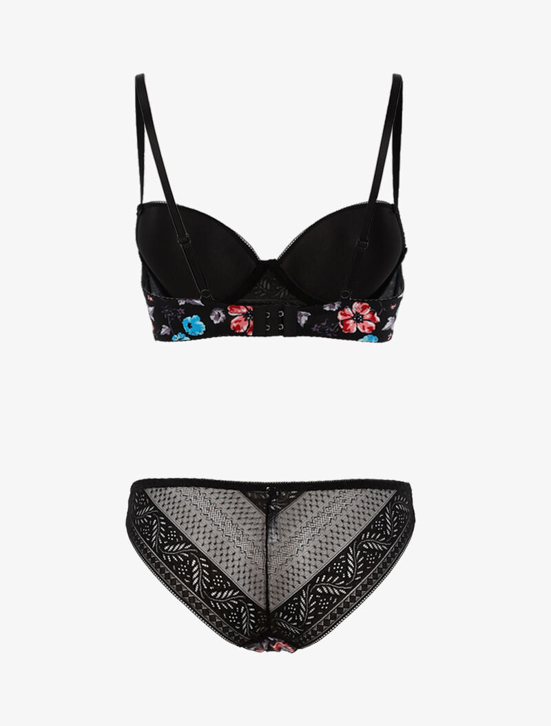Ensemble imprimé floral et culotte - noir - 2