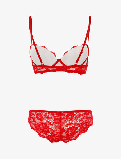 Ensemble dentelle doublée et tanga - rouge/blanc - 2