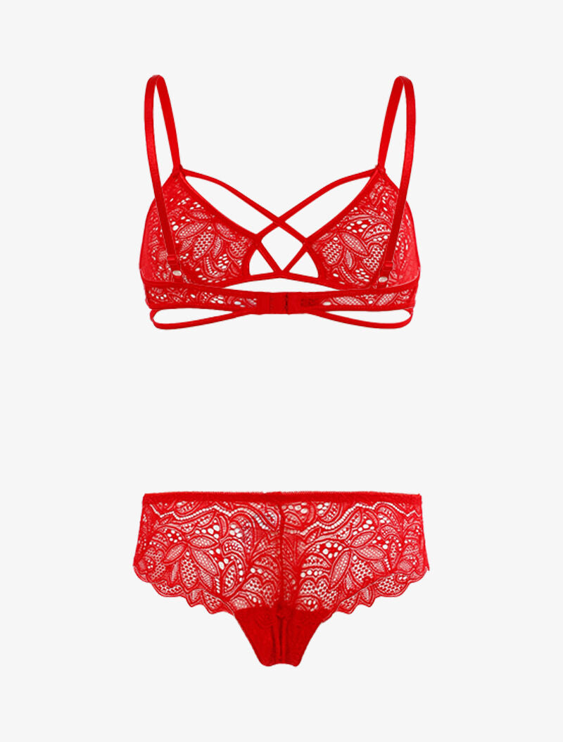 Ensemble lace en dentelle ajourée - rouge - 2