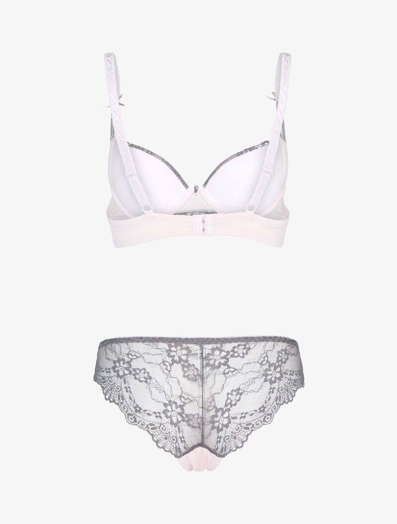 Ensemble à empiècement dentelle effet papillon - rose poudré/gris foncé - 2