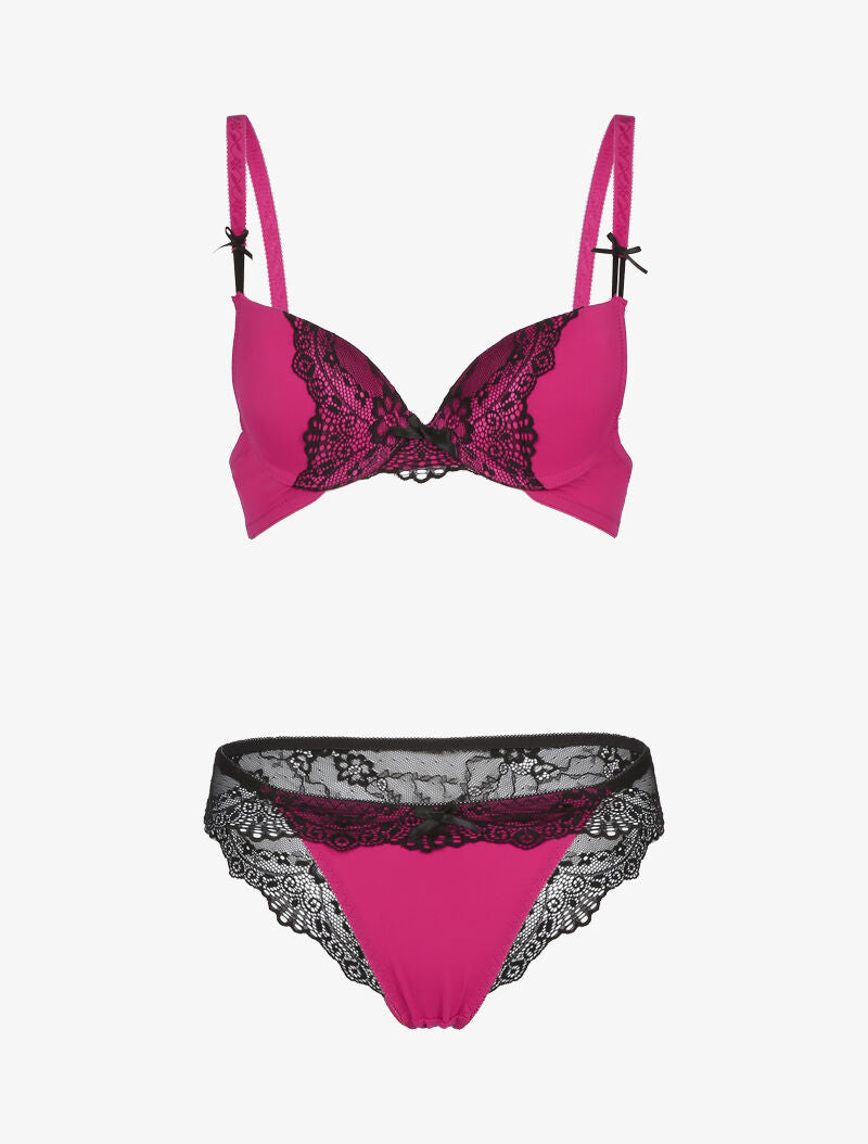 Ensemble à empiècement dentelle effet papillon - fushia - 1