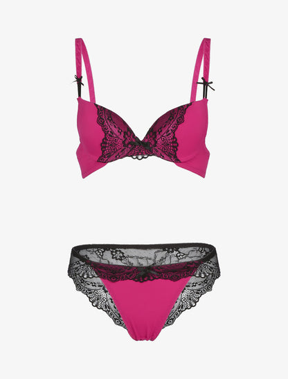 Ensemble à empiècement dentelle effet papillon - fushia - 1