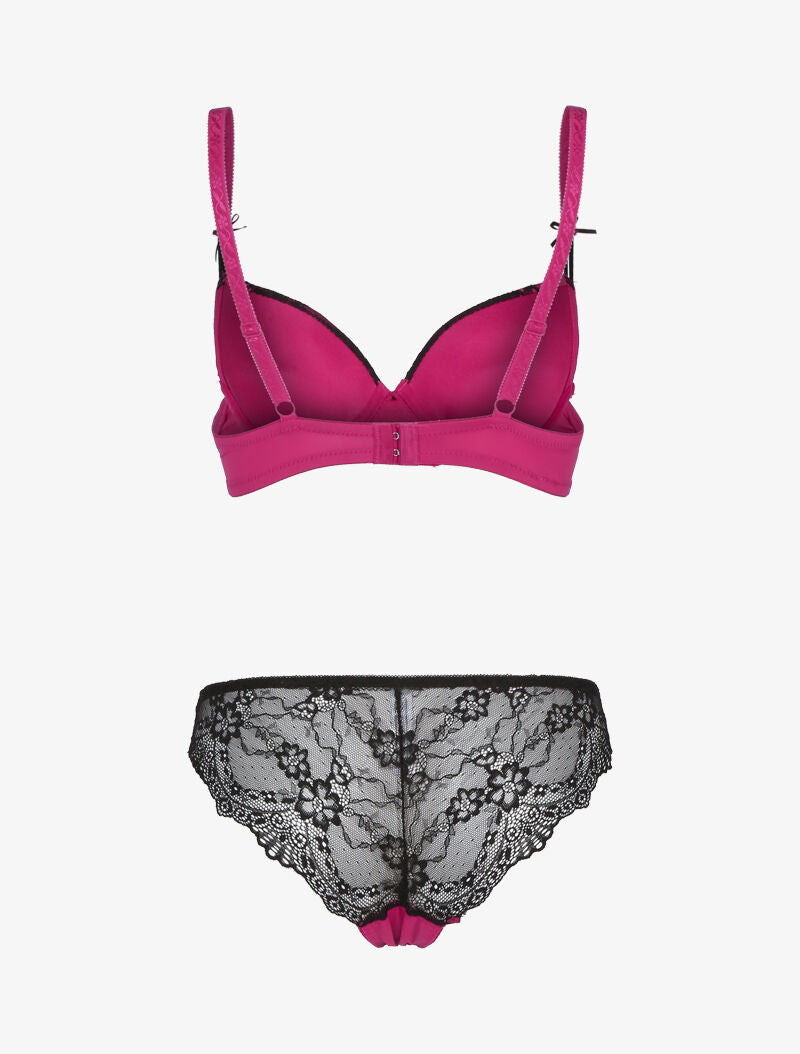 Ensemble à empiècement dentelle effet papillon - fushia - 2