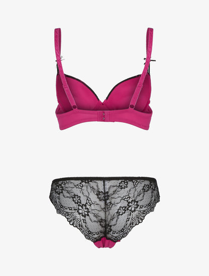 Ensemble à empiècement dentelle effet papillon - fushia - 2