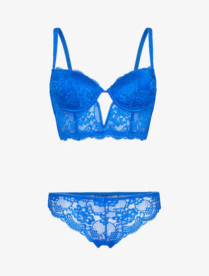 Ensemble bustier en dentelle fleurie - bleu électrique - 3