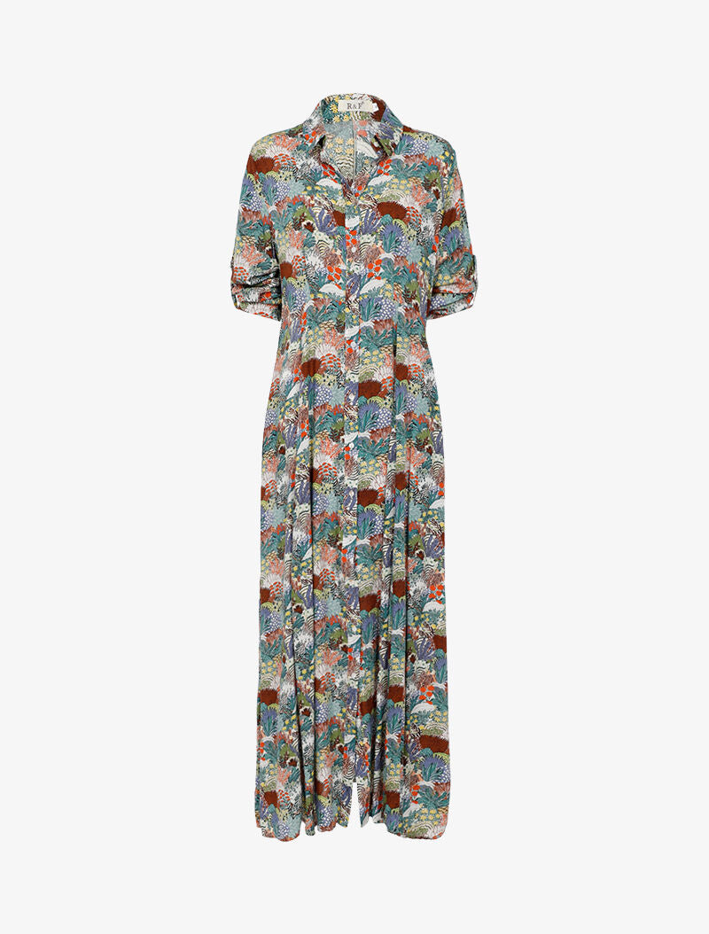 Robe chemise à imprimé paysage fleuri - vert - 3