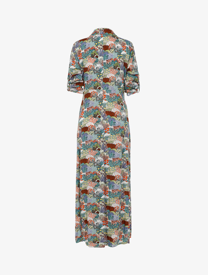 Robe chemise à imprimé paysage fleuri - vert - 2