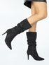 Bottes en suédine plissé à talon aiguille - noir - 1