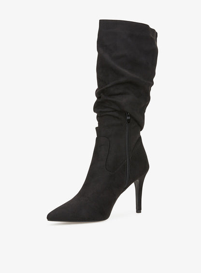 Bottes en suédine plissé à talon aiguille - noir - 4