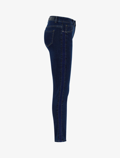 Jean mom taille haute à bande velours - bleu denim - 4