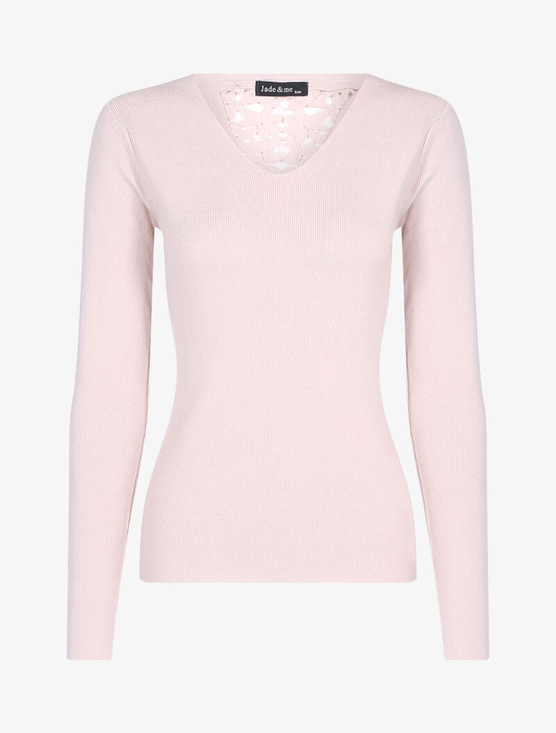 Pull doux à dos brodé - rose orange - 1