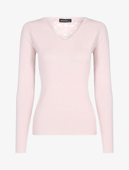 Pull doux à dos brodé - rose orange - 1