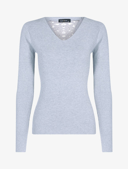 Pull doux à dos brodé - gris clair - 1