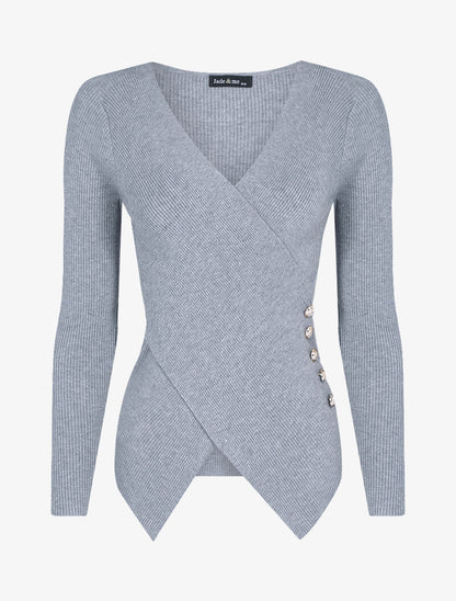 Pull côtelé à pans croisés - gris clair - 3
