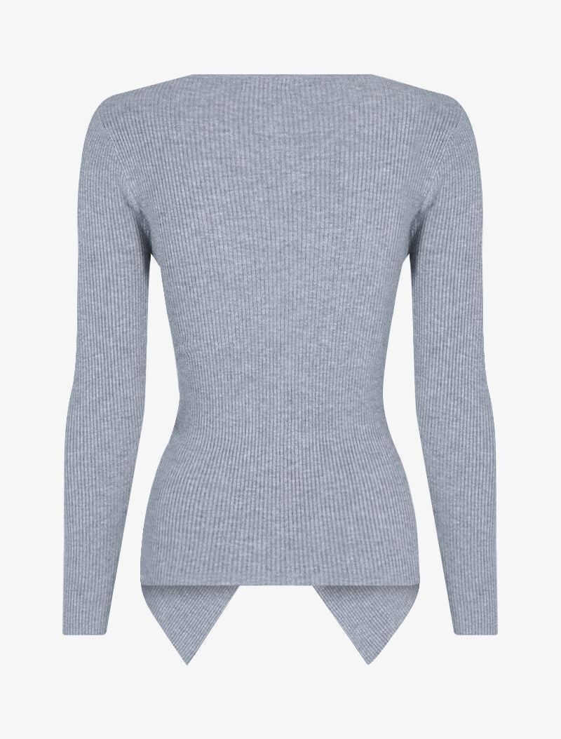 Pull côtelé à pans croisés - gris clair - 2