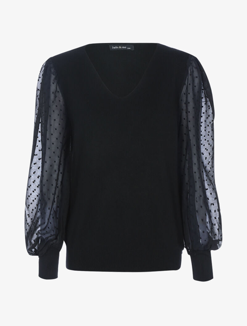 Pull à manches en voile et détails en relief - noir - 3