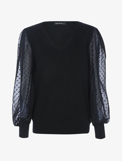 Pull à manches en voile et détails en relief - noir - 3