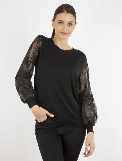 Pull à manches bouffantes stylisées - noir - 4