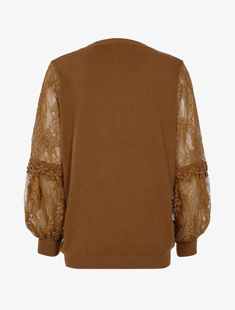 Pull à manches bouffantes stylisées - camel - 2