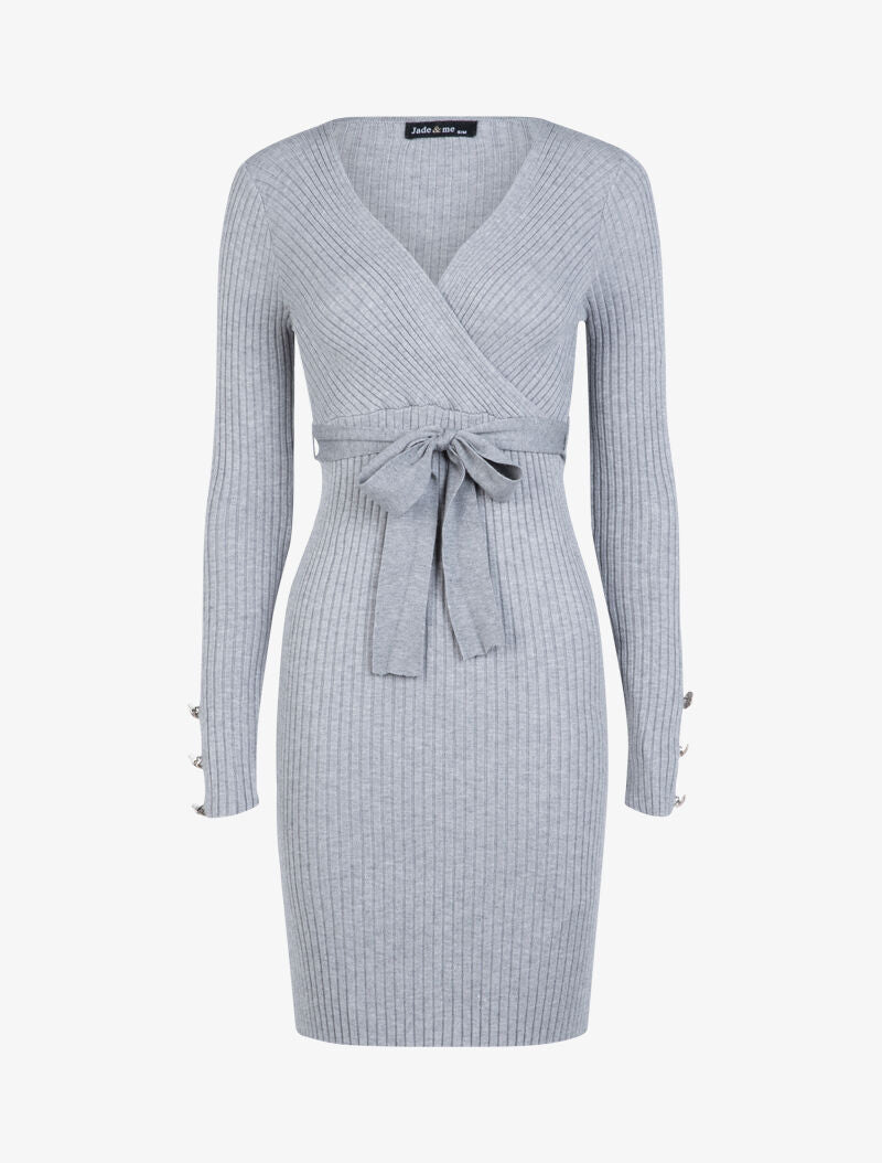 Robe moulante ceinturée - gris clair - 3