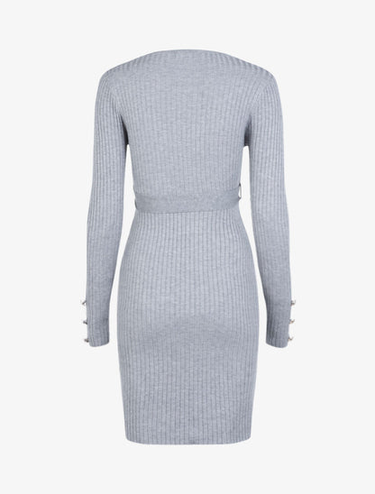 Robe moulante ceinturée - gris clair - 2