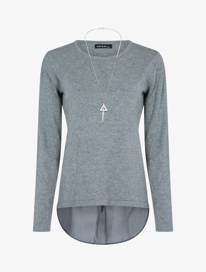 Pull à empiècement asymétrique en voile - gris foncé - 1