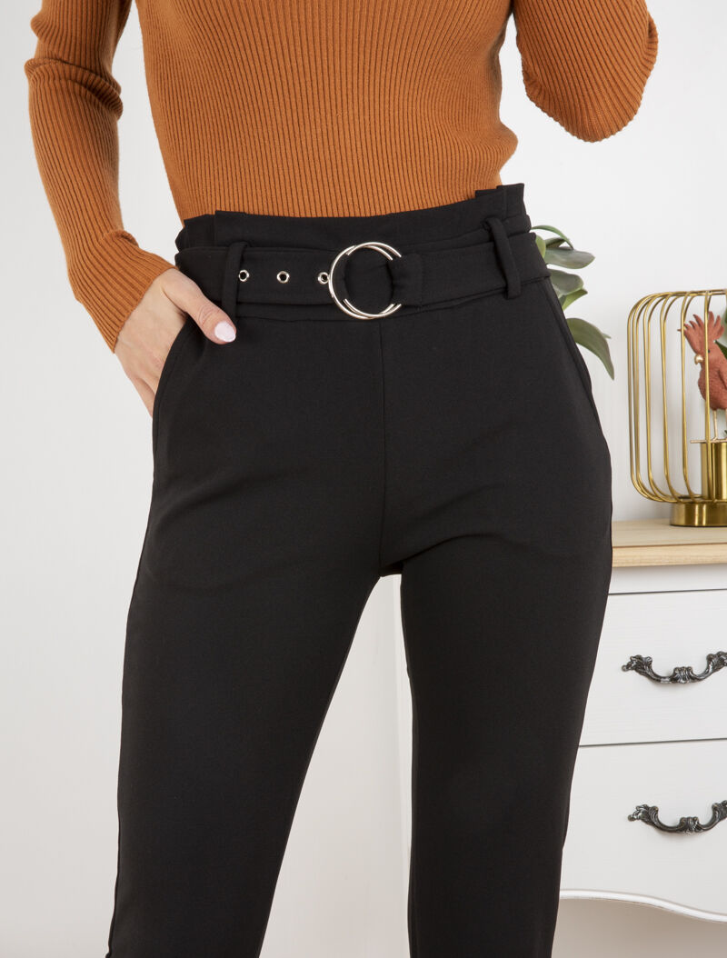 Pantalon coupe carotte ceinturé - noir - 3
