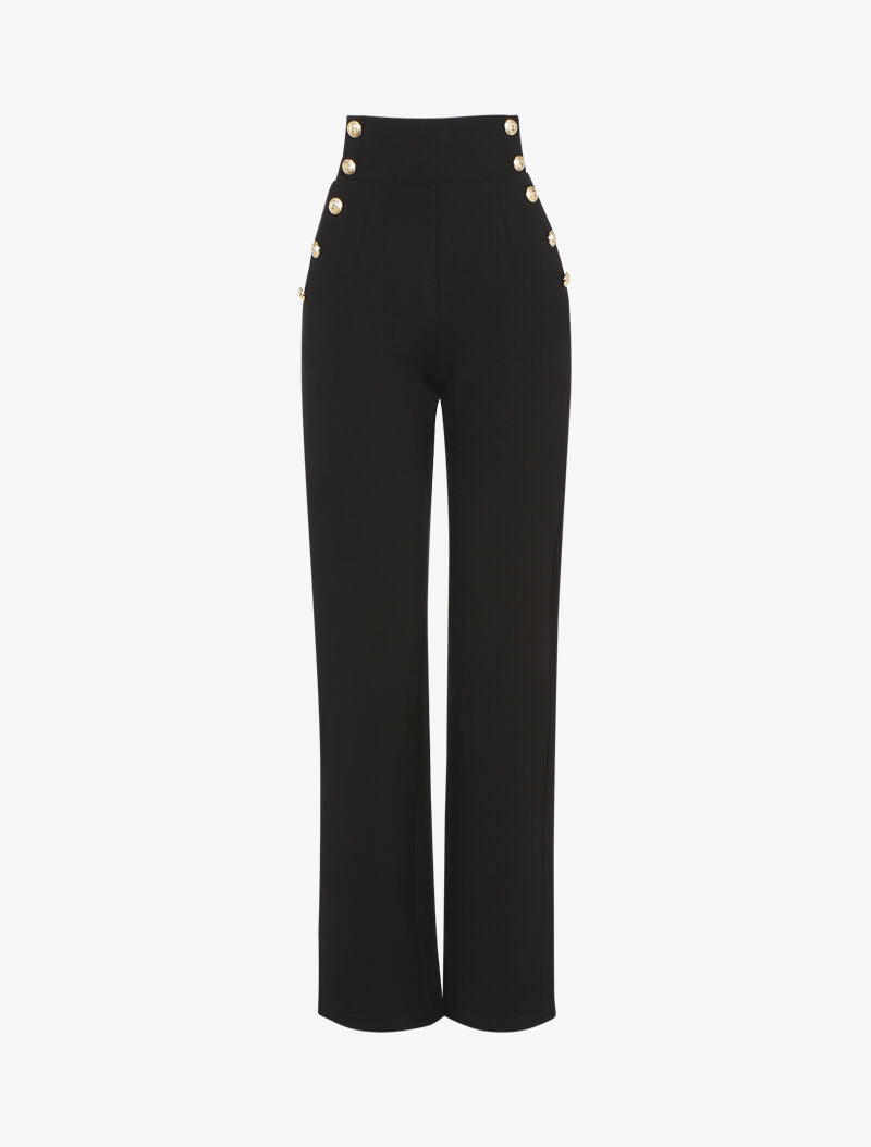 Pantalon flare à boutonnières décoratives - noir - 1