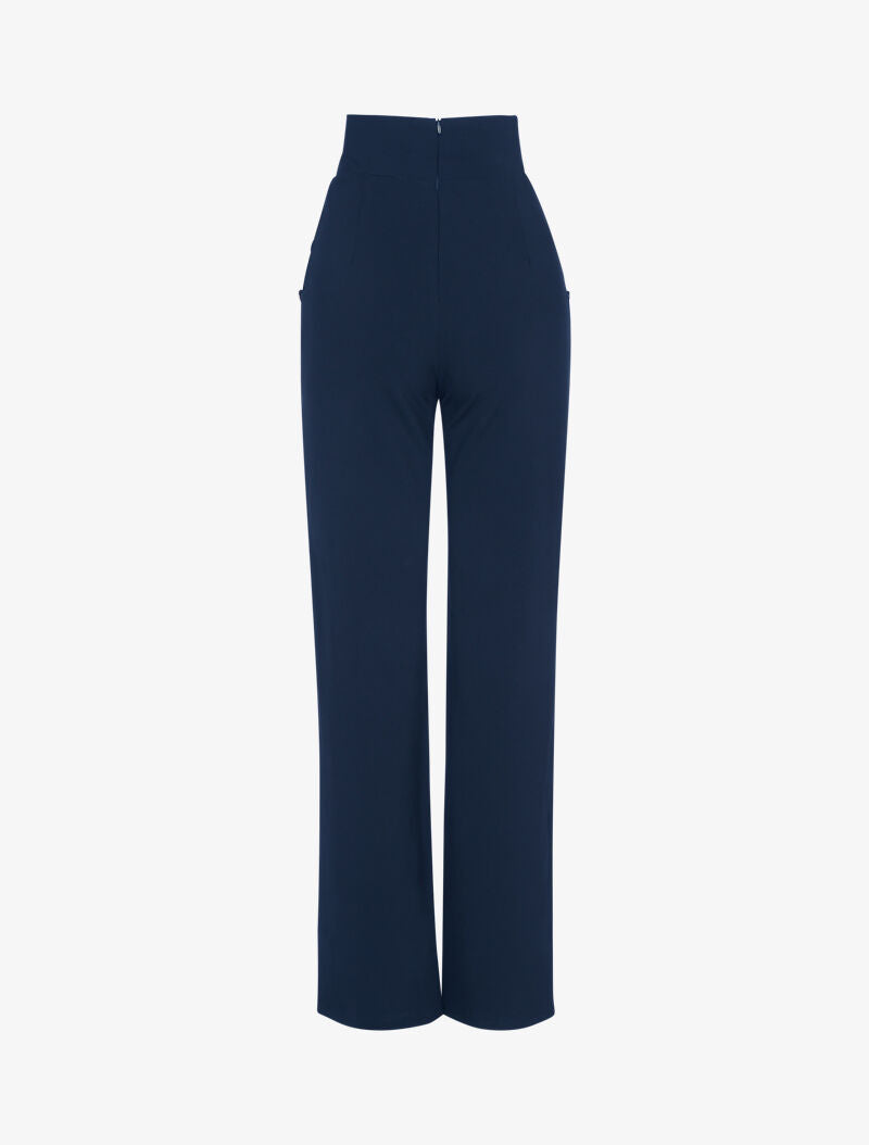 Pantalon flare à boutonnières décoratives - marine - 2