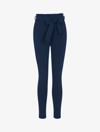 Pantalon coupe carotte à taille volantée - marine - 1