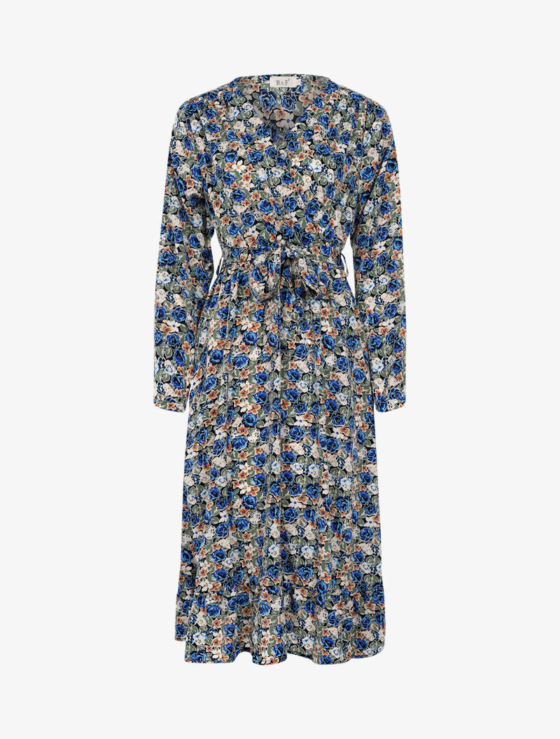 Robe mi longue à imprimé floral - bleu - 1