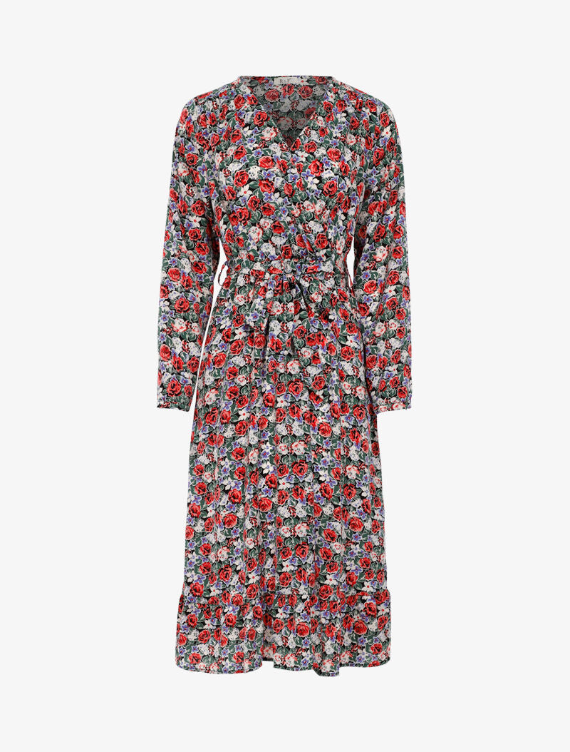 Robe mi longue à imprimé floral - rouge - 3