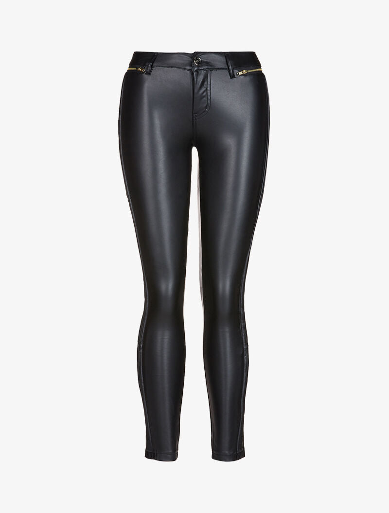 Pantalon slim en simili à plis sur les côtés - noir - 1