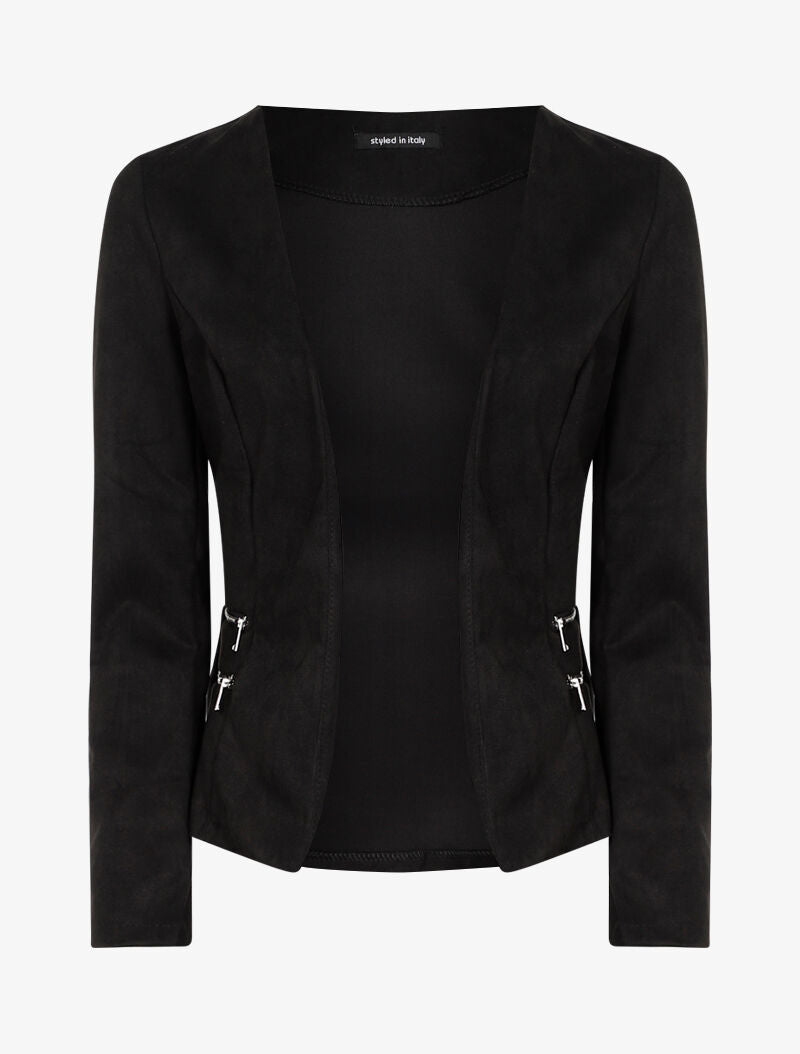Veste en suédine à zips décoratifs - noir - 1