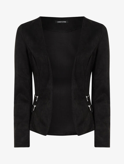 Veste en suédine à zips décoratifs - noir - 1