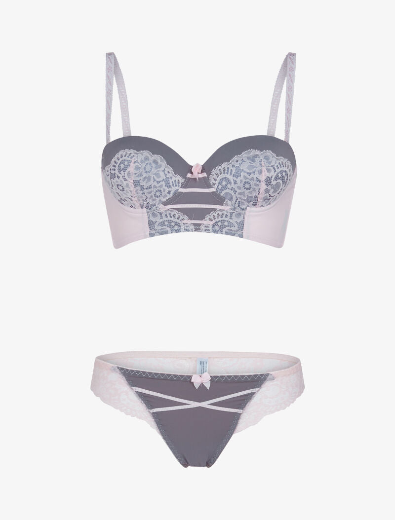 Ensemble bustier à détails dentelle - gris foncé/rose poudré - 3